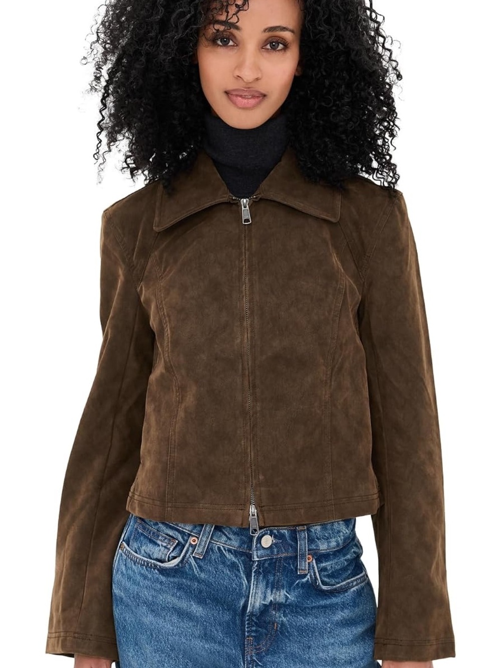 We The Free Brown Suede Zip Jacket